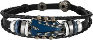 Faux Leather Guitar Bracelet Zinc Alloy Rock Music Retro Guitar Leather Punk Bracelet for Men