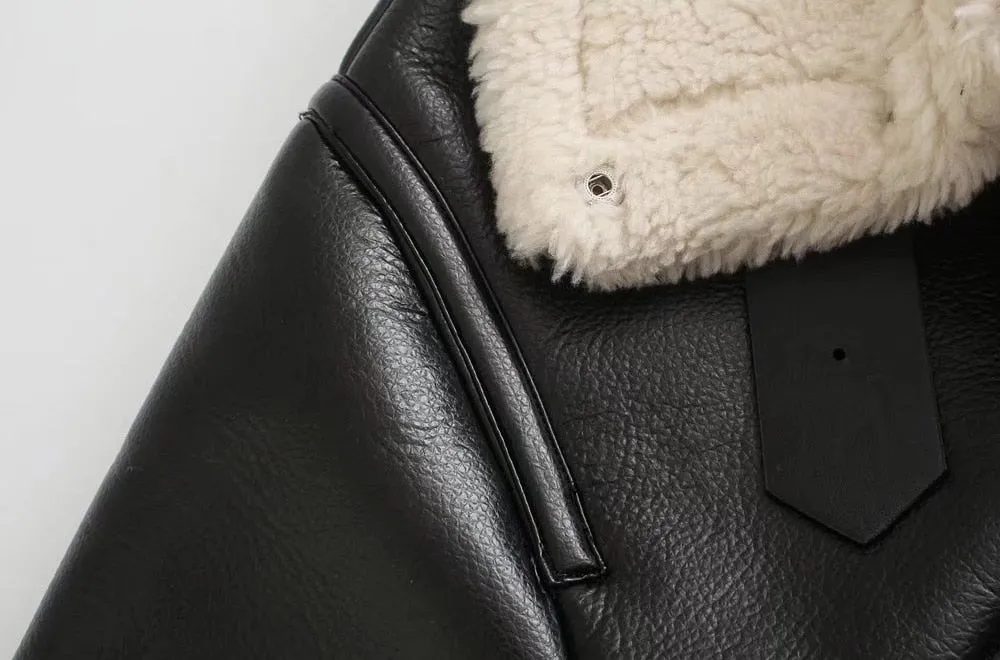 FAUX LEATHER JACKET WITH FAUX SHEARLING