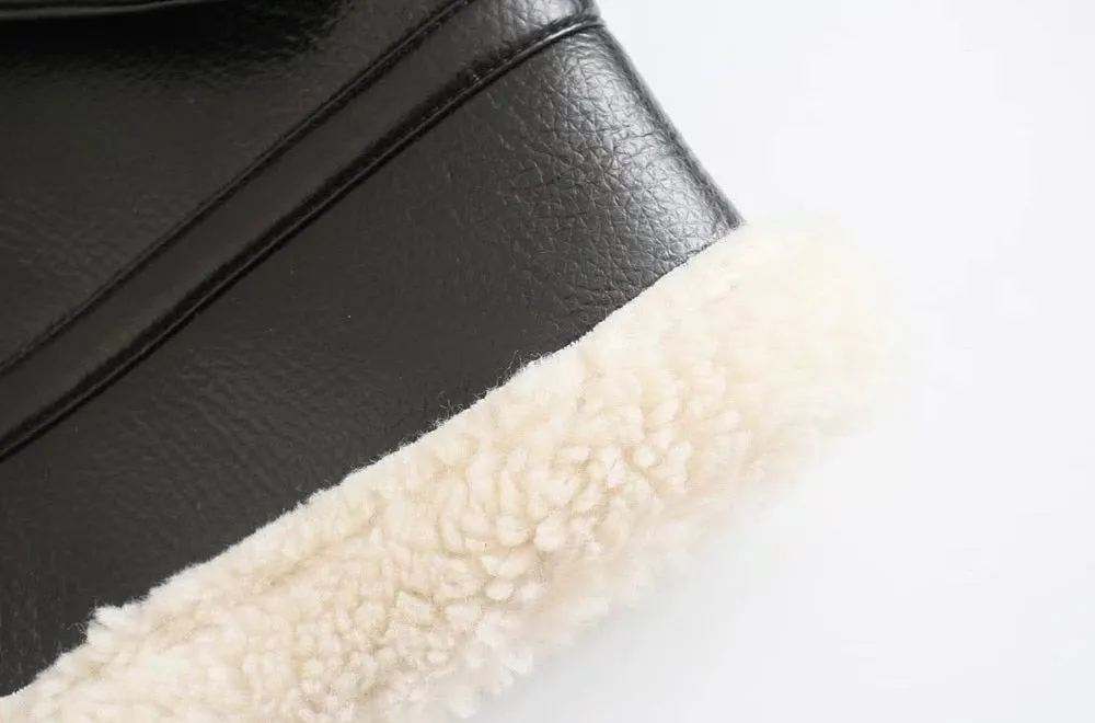 FAUX LEATHER JACKET WITH FAUX SHEARLING