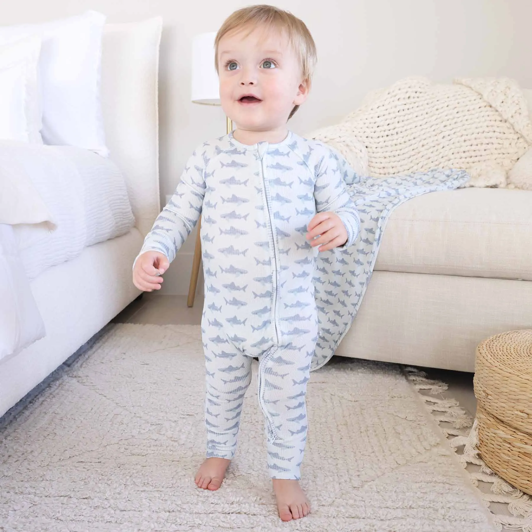 Fins Up Waffle Bamboo Convertible Zip Romper