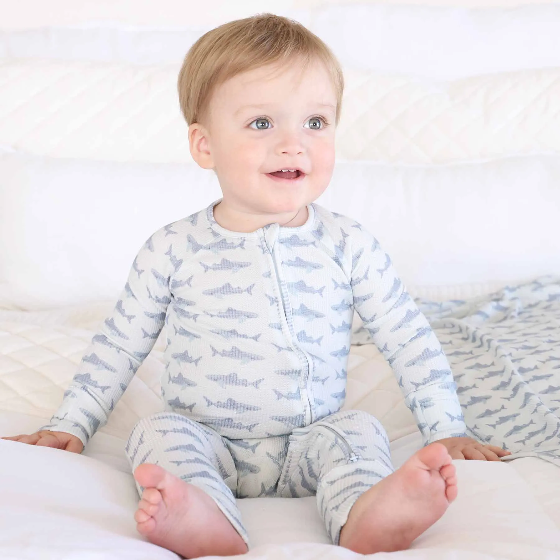 Fins Up Waffle Bamboo Convertible Zip Romper