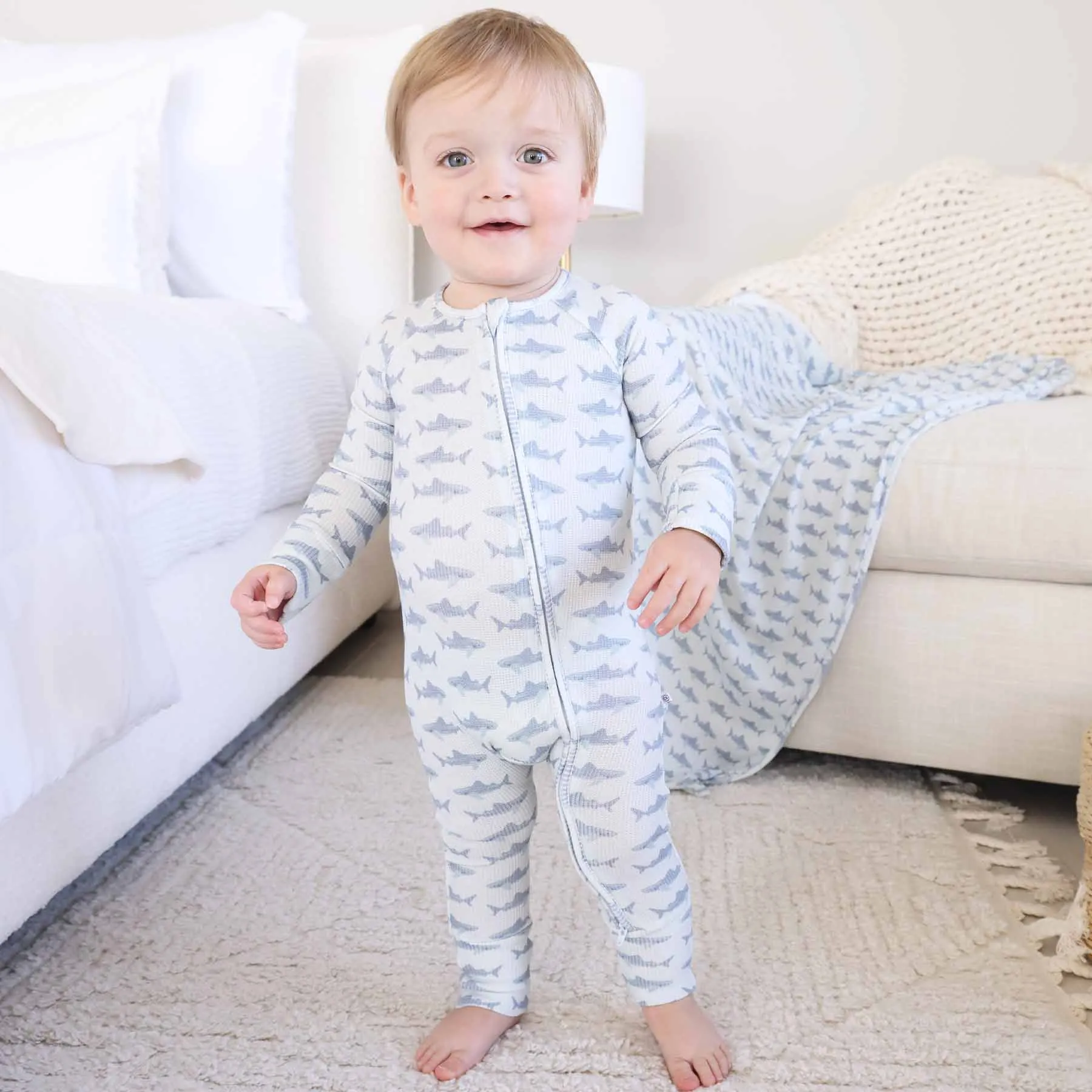 Fins Up Waffle Bamboo Convertible Zip Romper