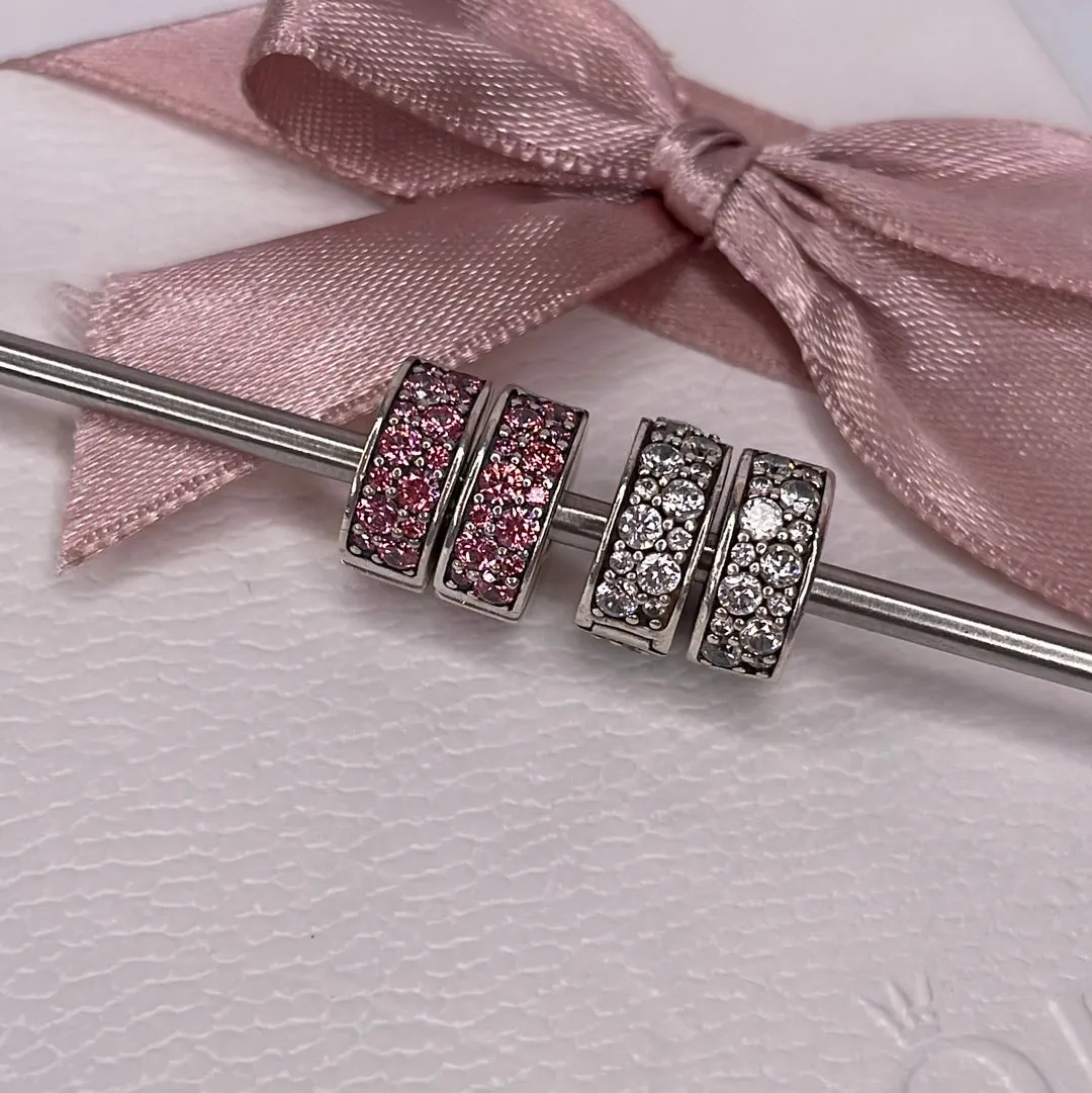 Genuine Pandora Clear/ Pink/ Purple Pave Sparkle Silicone Insert Clips