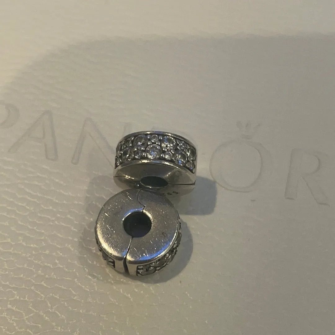Genuine Pandora Clear/ Pink/ Purple Pave Sparkle Silicone Insert Clips