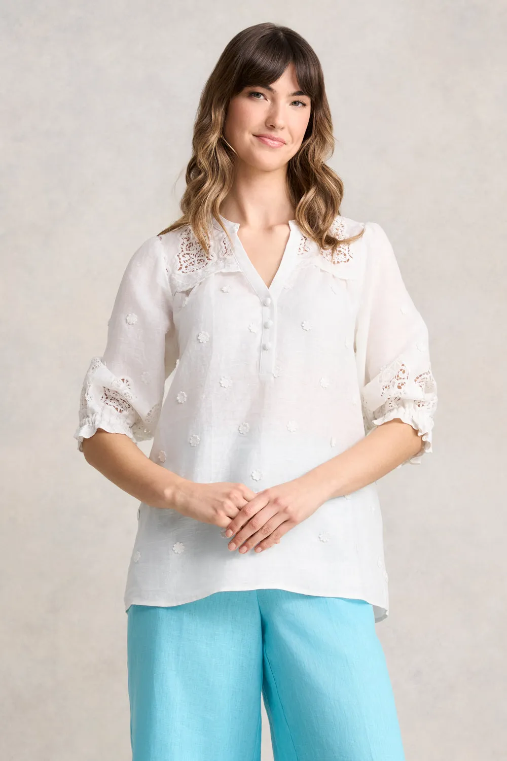 Lace Embroidered Linen Top