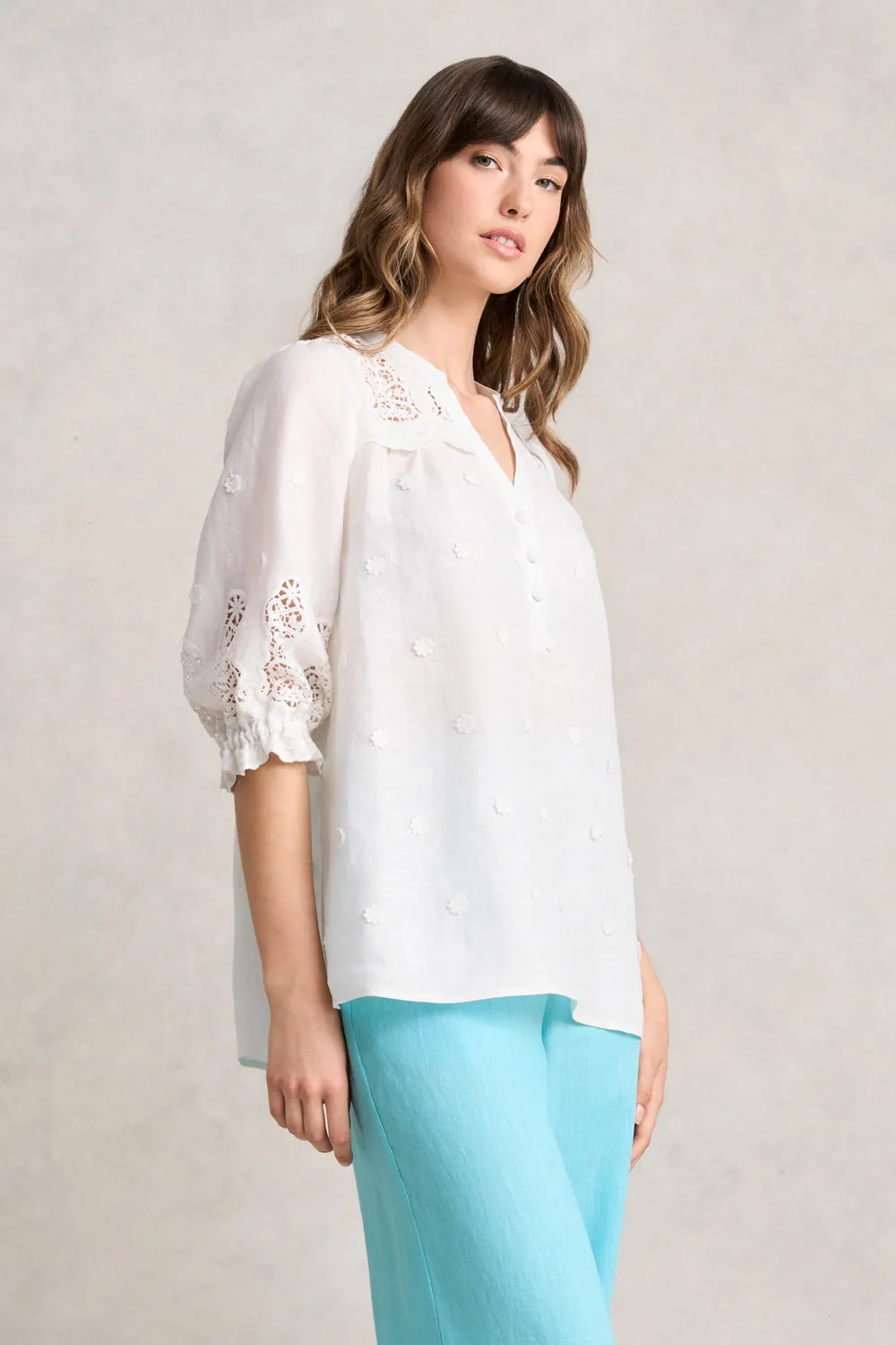 Lace Embroidered Linen Top