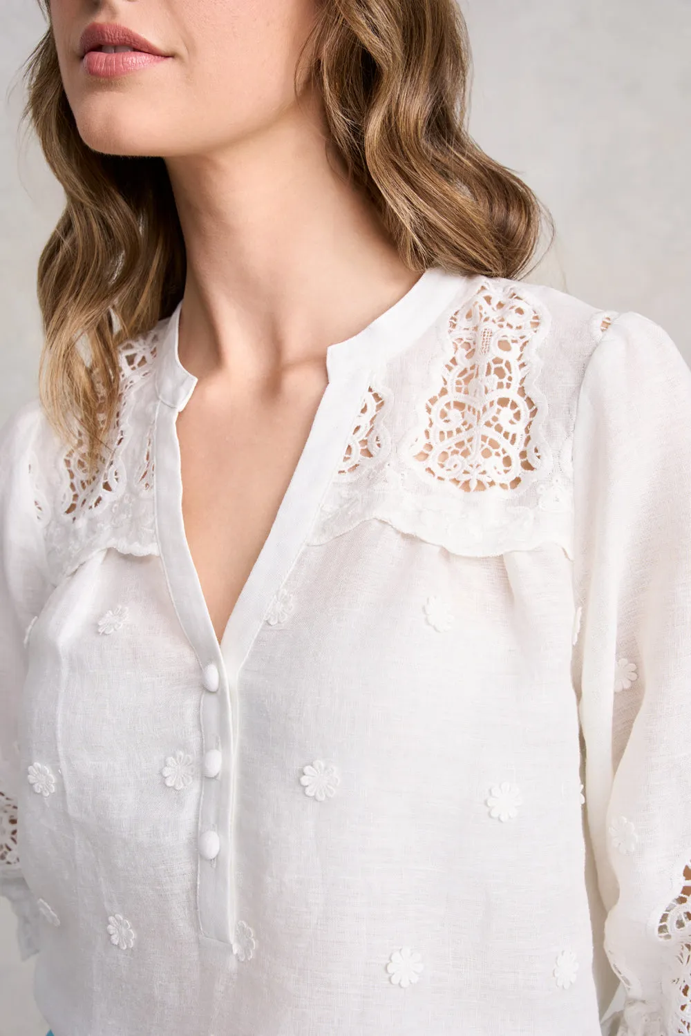 Lace Embroidered Linen Top