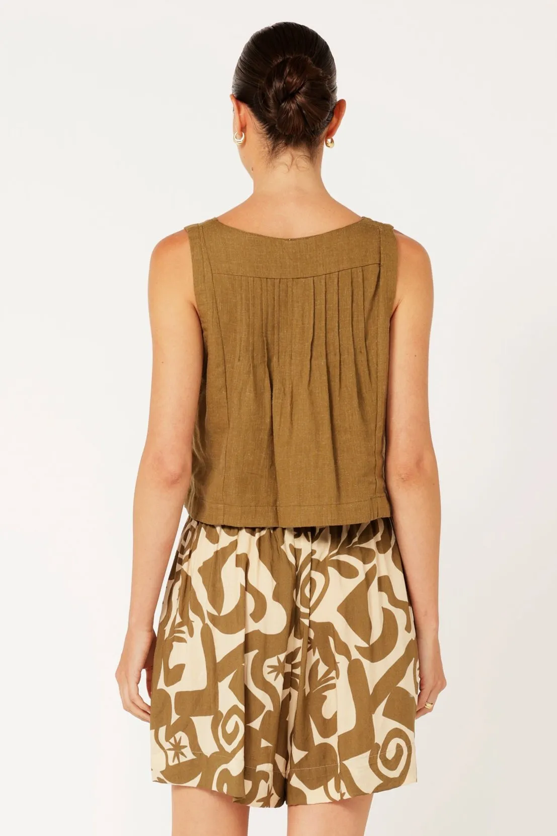 Lotus Tank Cropped | Khaki | Viscose Linen