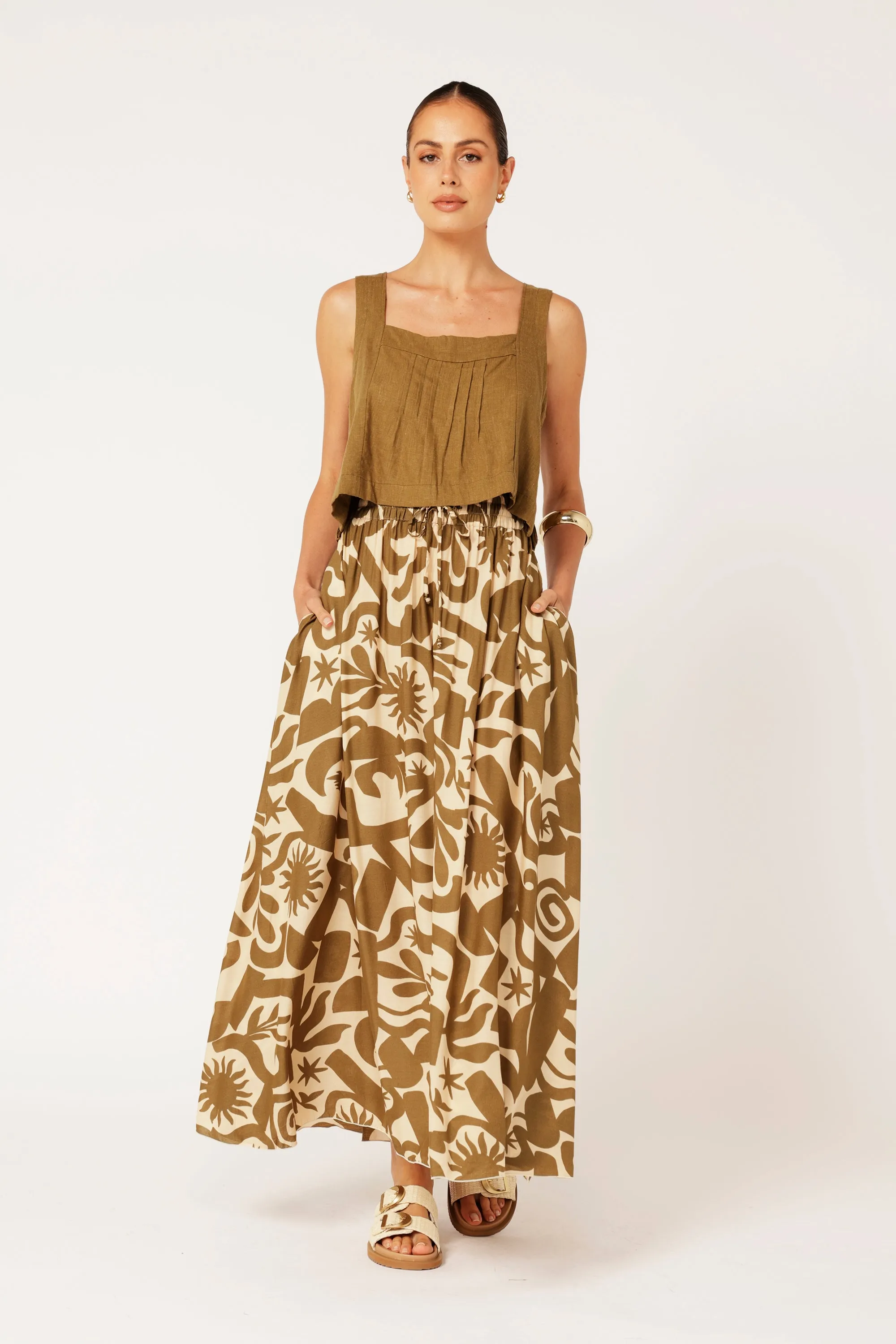 Lotus Tank Cropped | Khaki | Viscose Linen