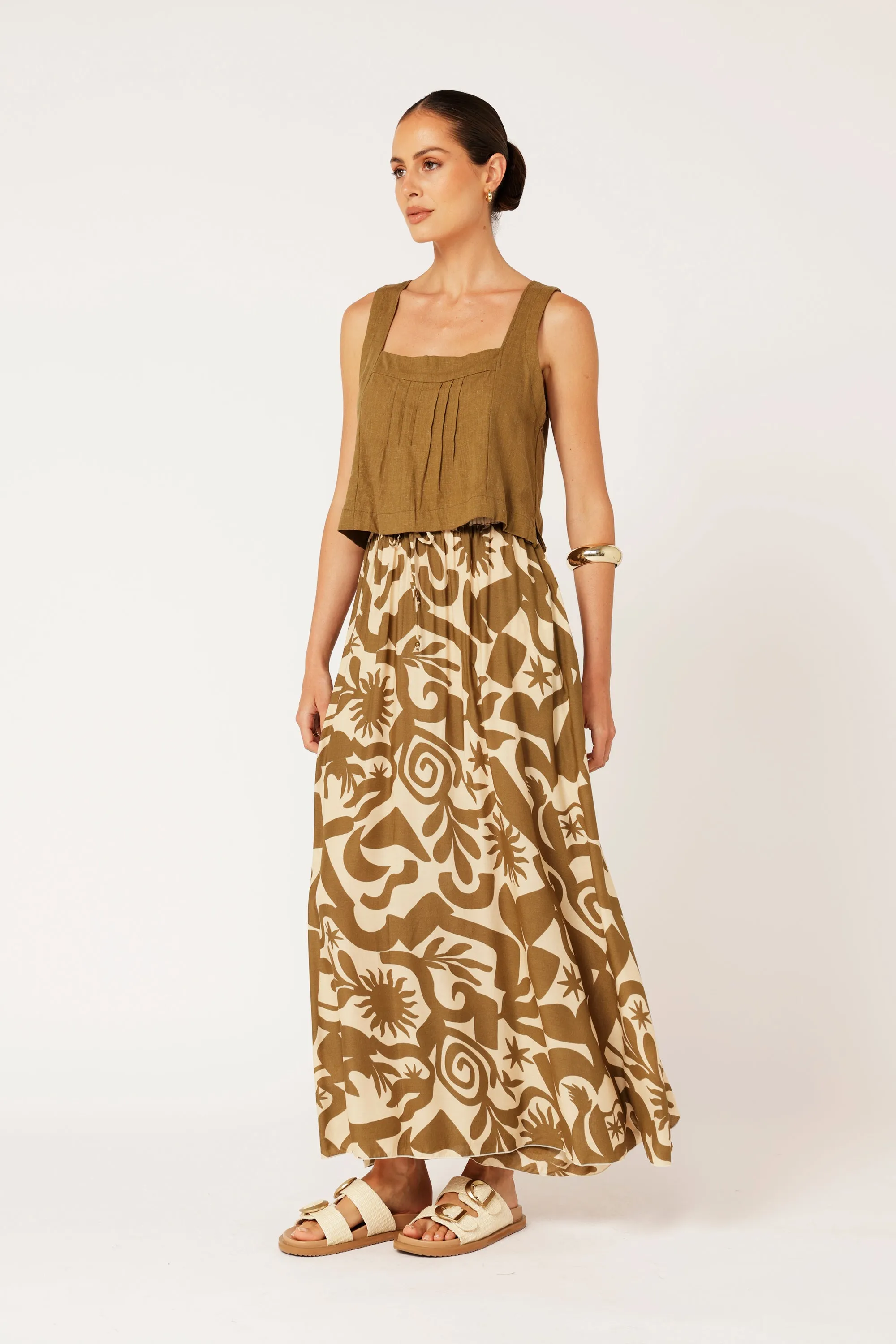 Lotus Tank Cropped | Khaki | Viscose Linen