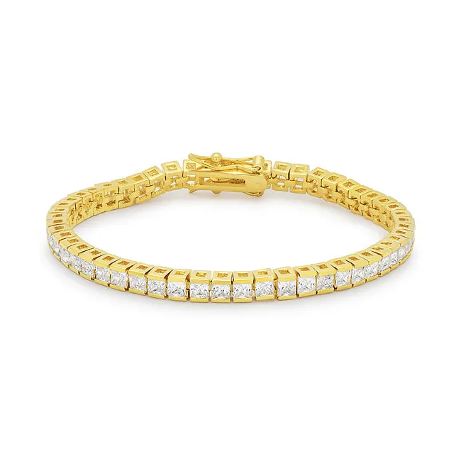 LOVCIA Jewelry Glamour Princess Cut 18k Gold Tennis Bracelet