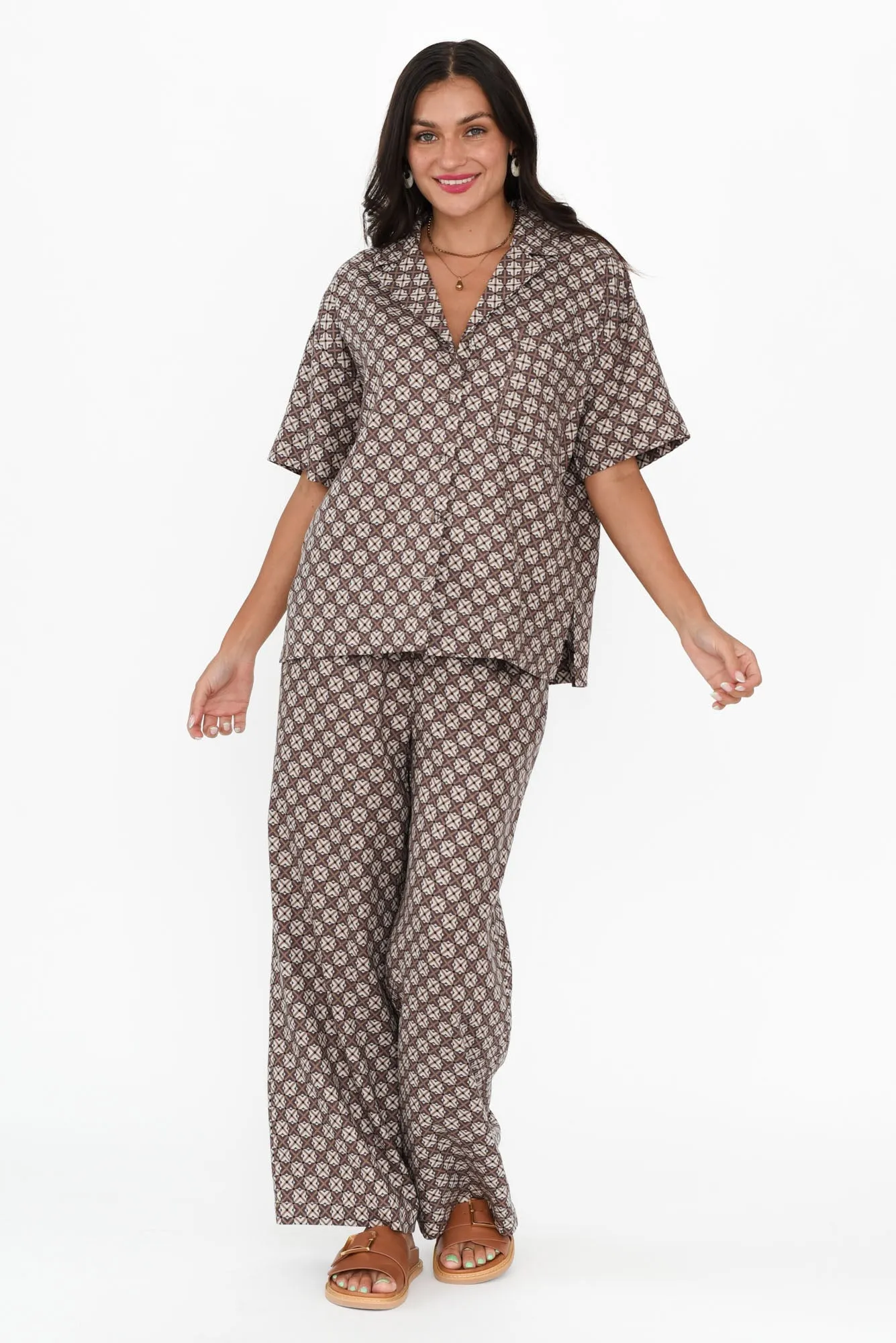 Lui Chocolate Geo Linen Blend Pants