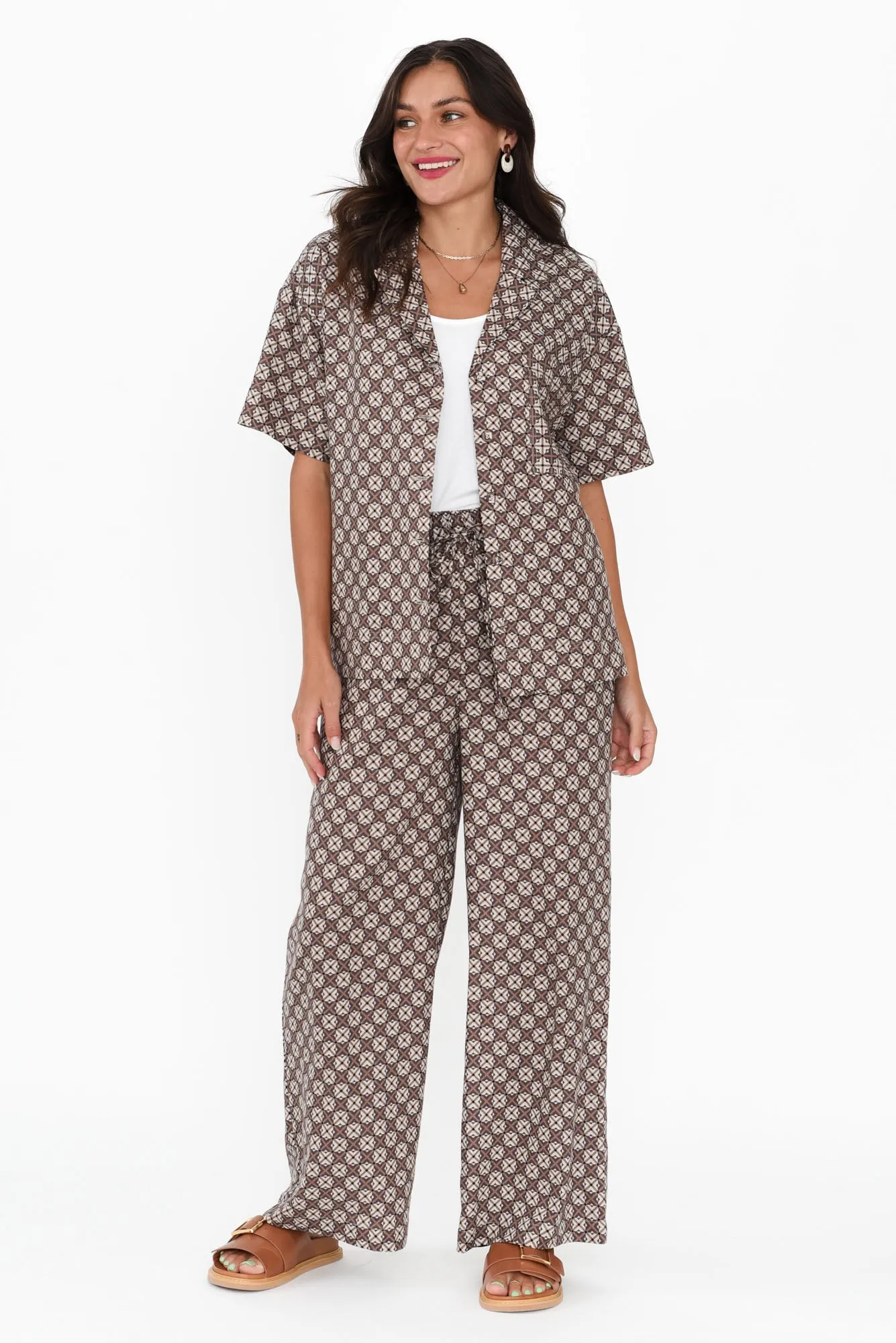Lui Chocolate Geo Linen Blend Pants