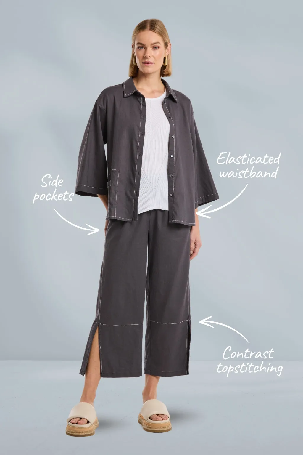 Marco Polo 3/4 Split Hem Pants Charcoal