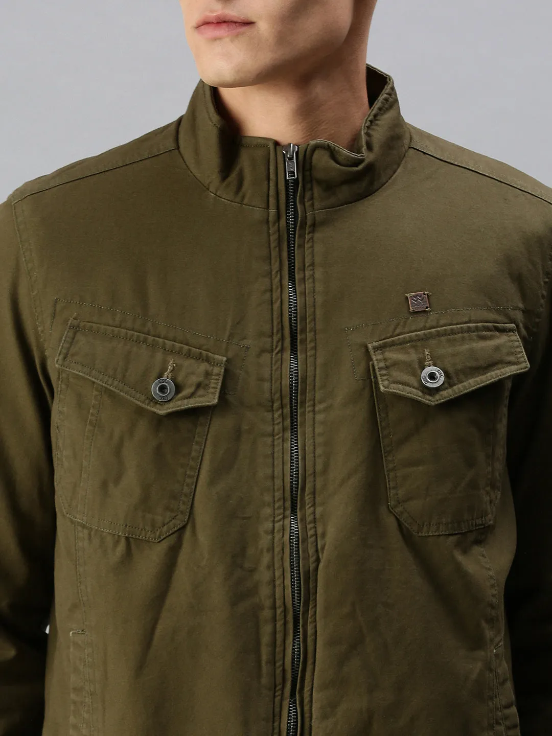 Men Olive Green Biker Jacket