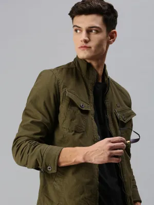 Men Olive Green Biker Jacket