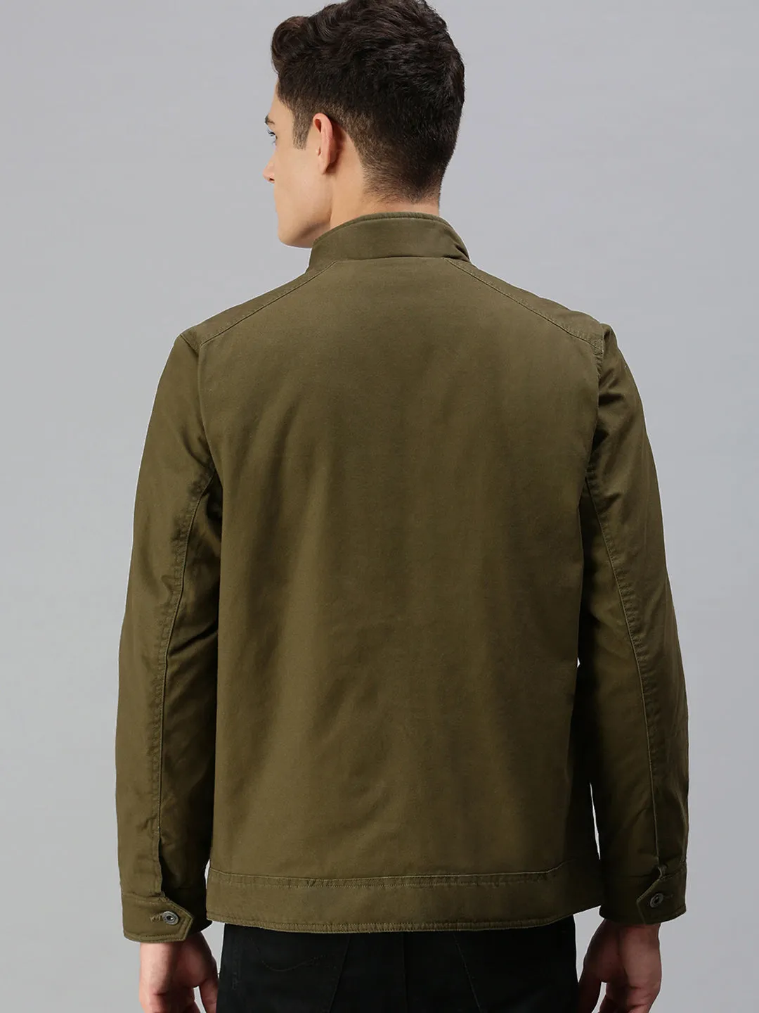 Men Olive Green Biker Jacket