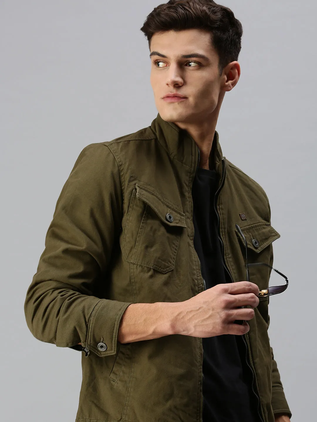 Men Olive Green Biker Jacket