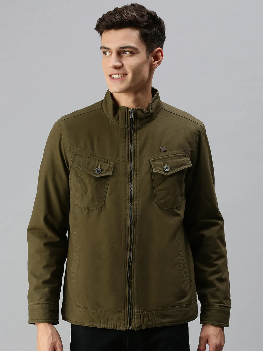Men Olive Green Biker Jacket