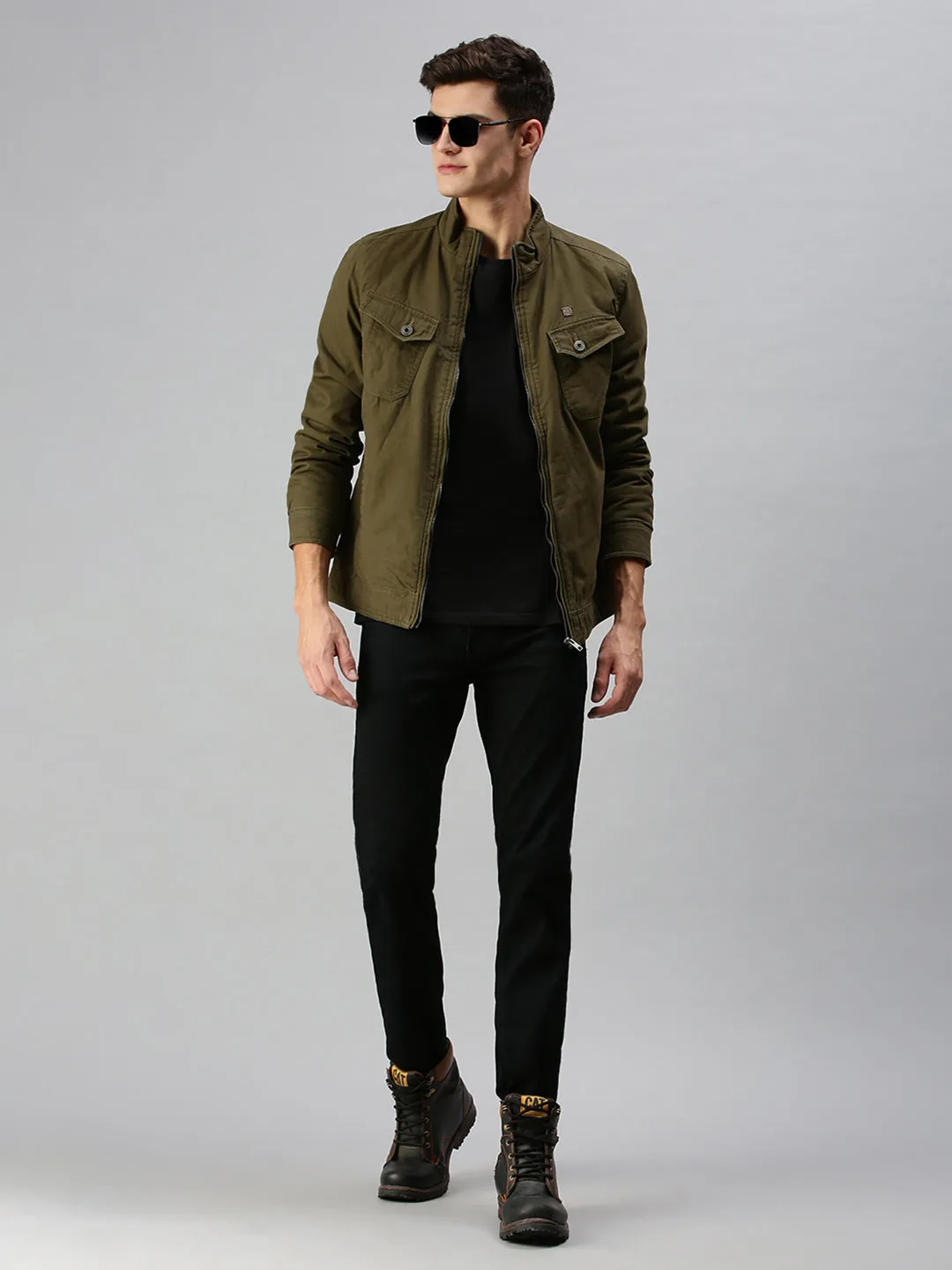 Men Olive Green Biker Jacket