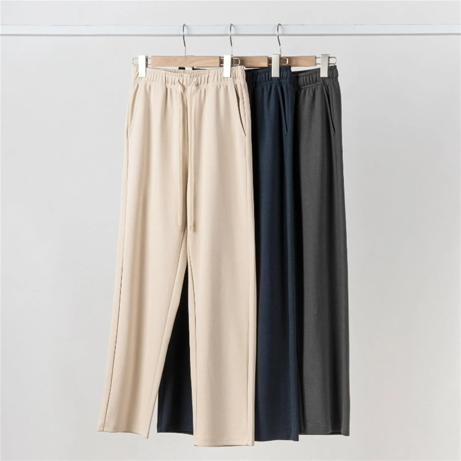 Men's Straight Leg Drawstring Outdoor Pants Twill Casual Solid Workout Trousers Baggy Comfort Summer Sweatpants