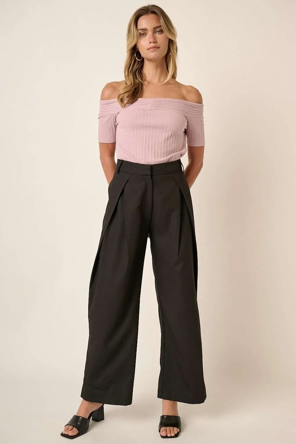 Naomi Mittoshop Deep Pleated High Waisted Wide Leg Pants