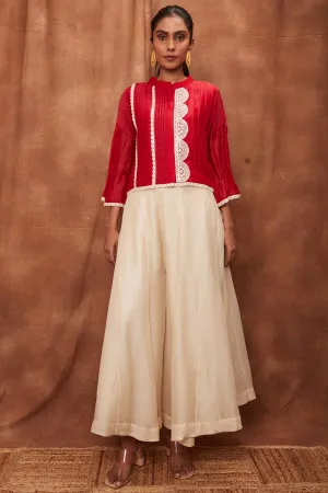 Red Silk Pintuck Top & Pants