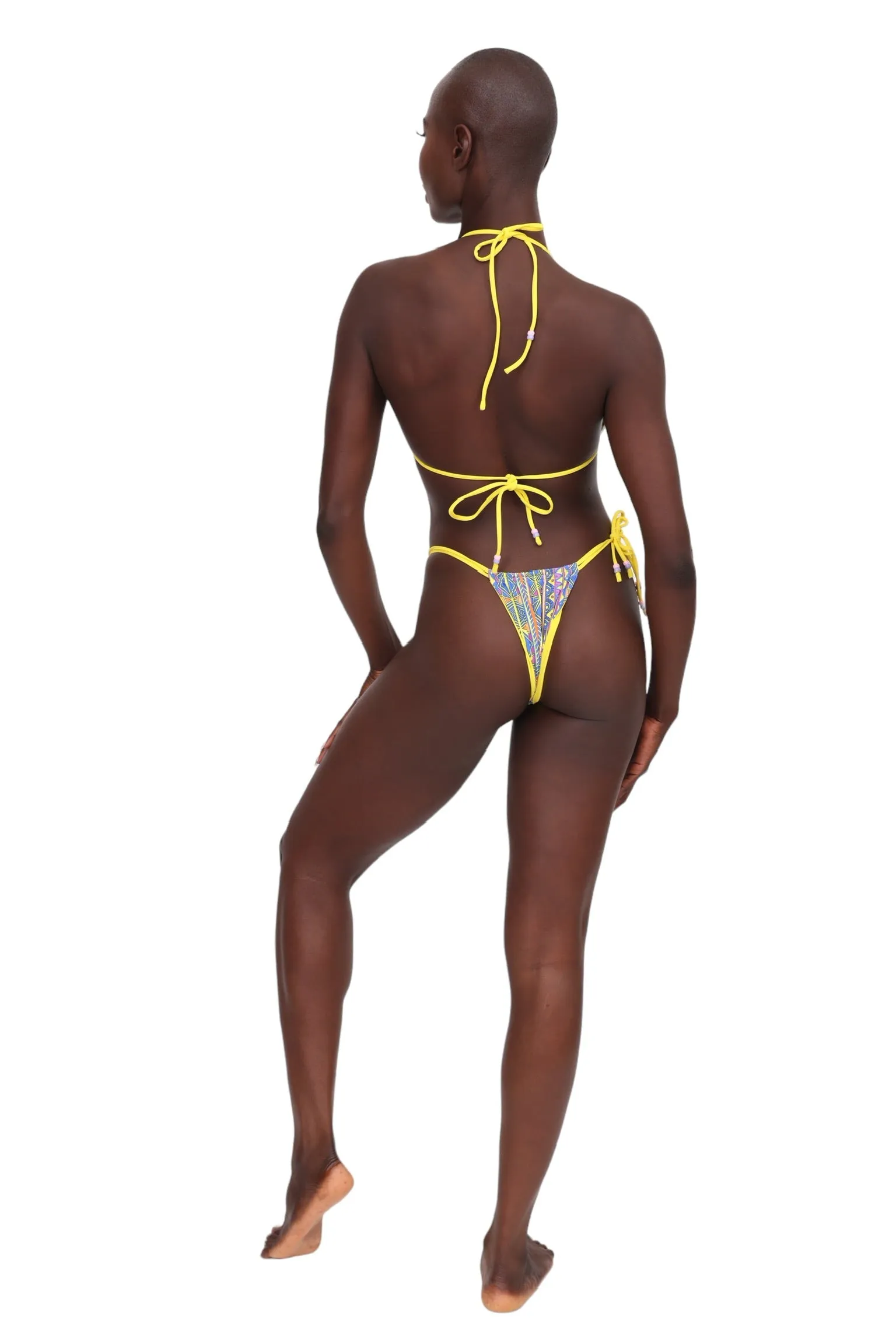 Reversible String Bikini Top - Geometric & Canary Yellow