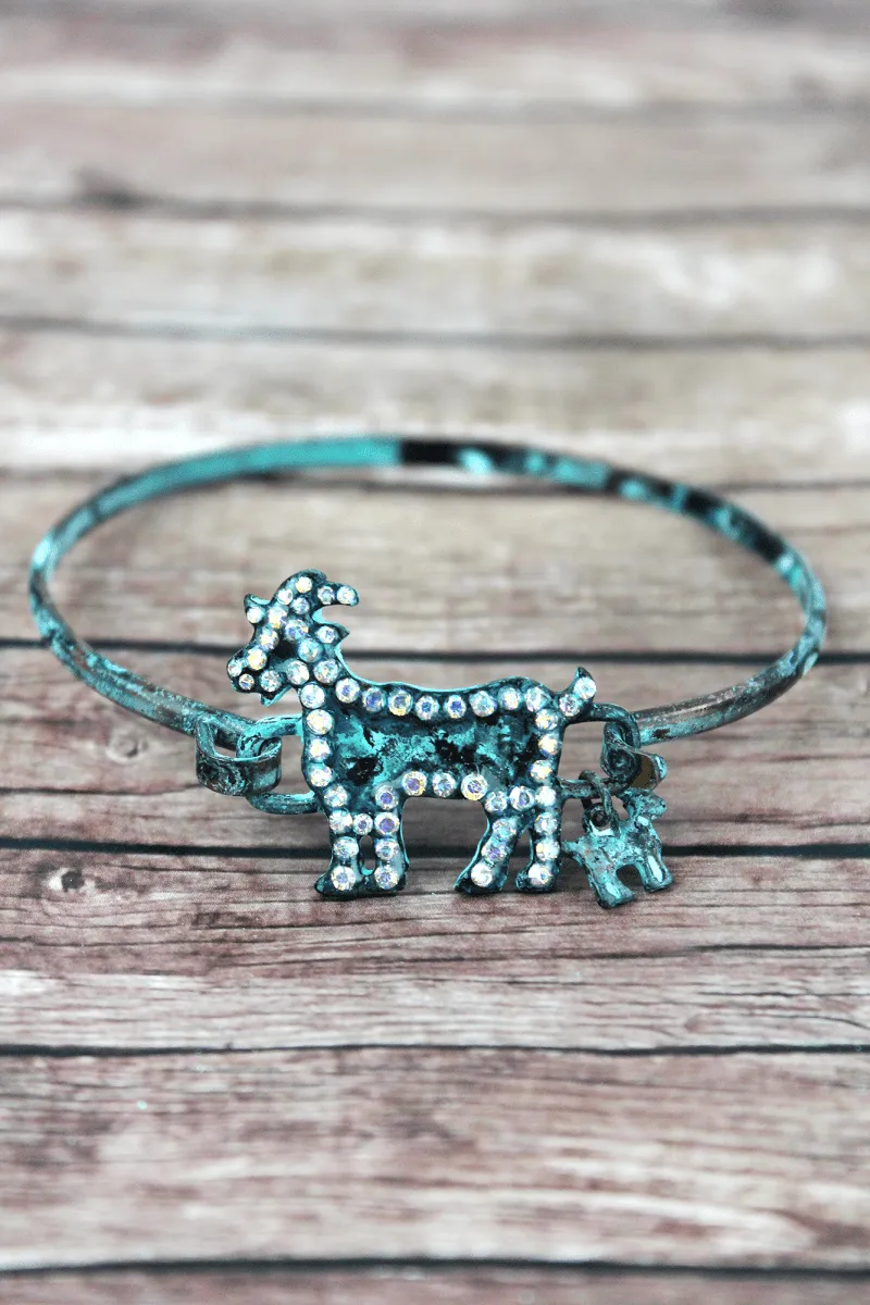 SALE! Iridescent Crystal Trimmed Patina Goat Bracelet
