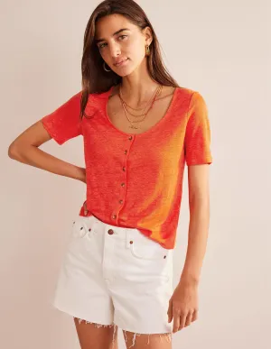 Scoop Neck Linen T-shirt-Blood Orange