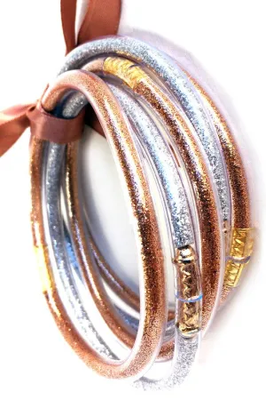 •Silver Rose Gold Sparkle Jelly Tube Bracelet Set