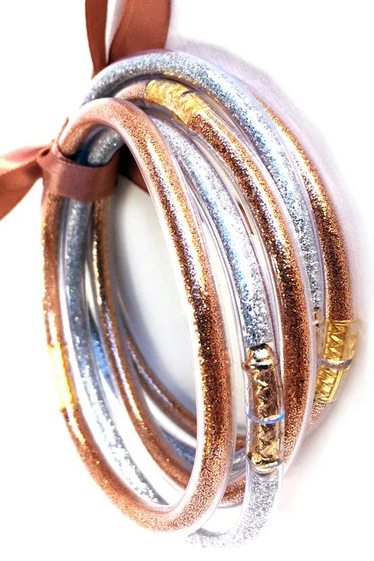 •Silver Rose Gold Sparkle Jelly Tube Bracelet Set
