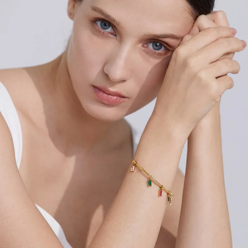 Sophisticated Bangle Bracelet with Cubic Zirconia Charms