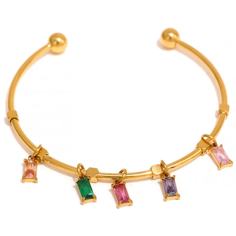 Sophisticated Bangle Bracelet with Cubic Zirconia Charms