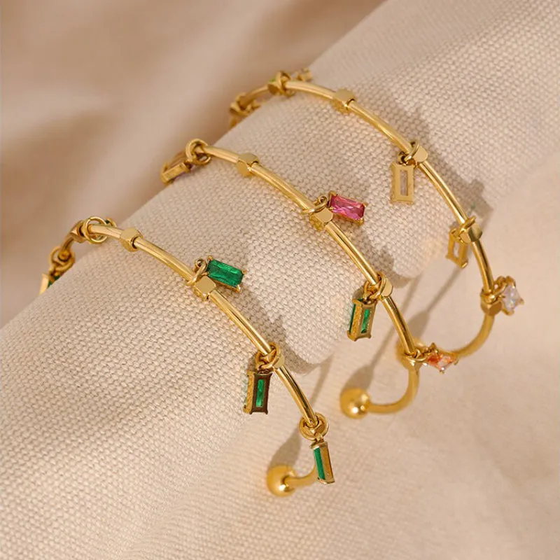 Sophisticated Bangle Bracelet with Cubic Zirconia Charms