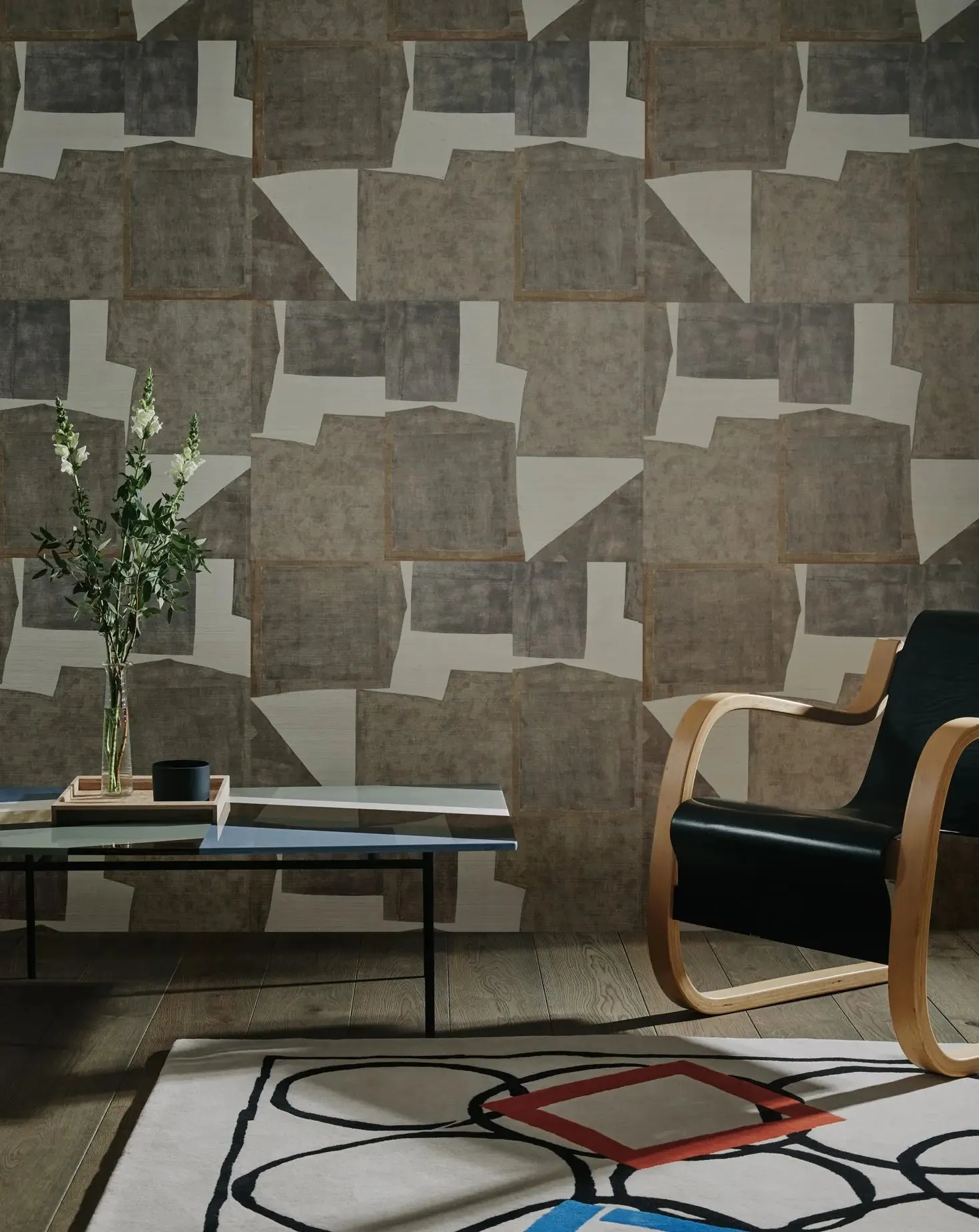 Squares in Orbit By Sandra Blow Rug