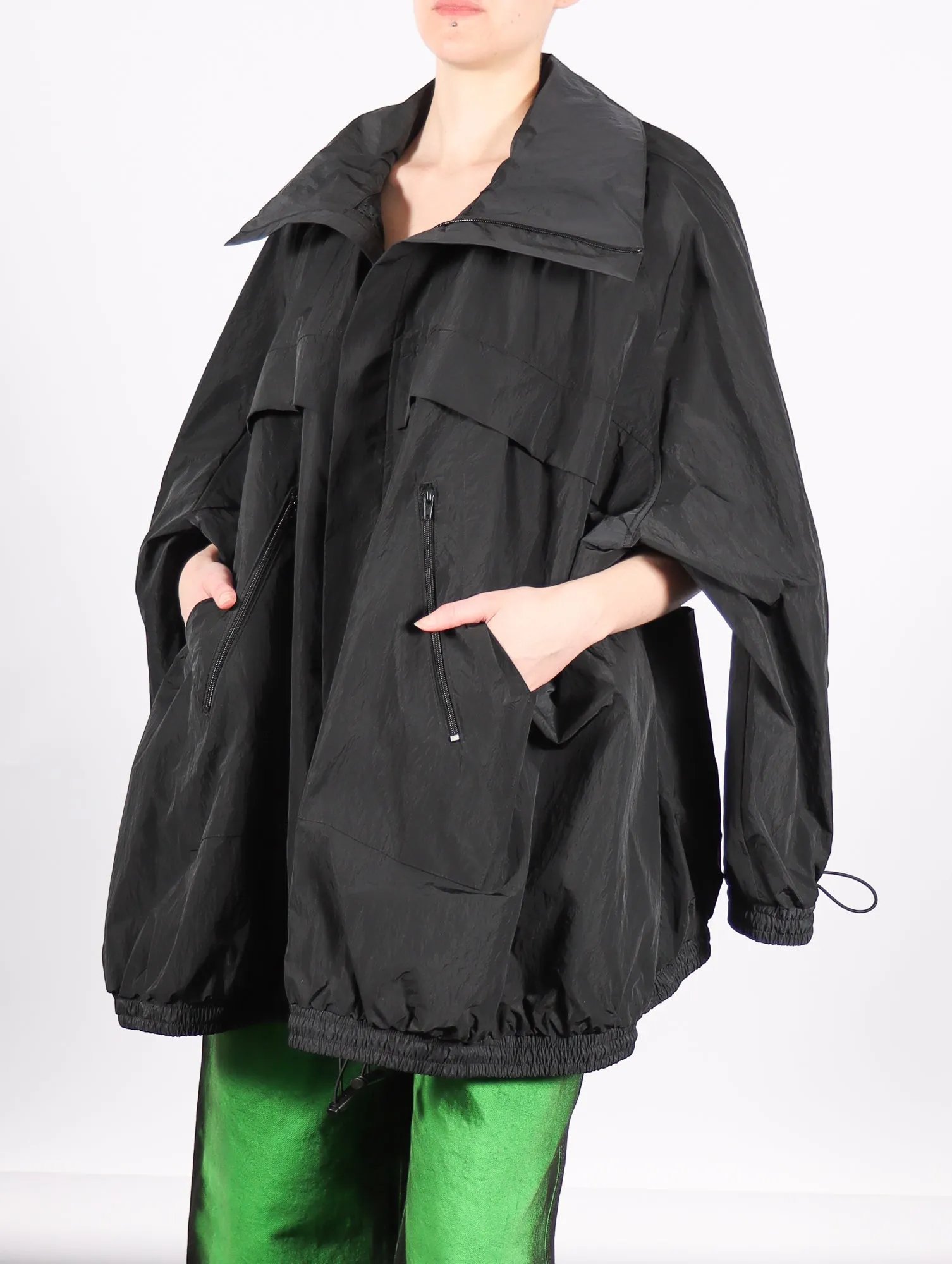 Track Jacket in Black Crinkly Nylon by Melitta Baumeister