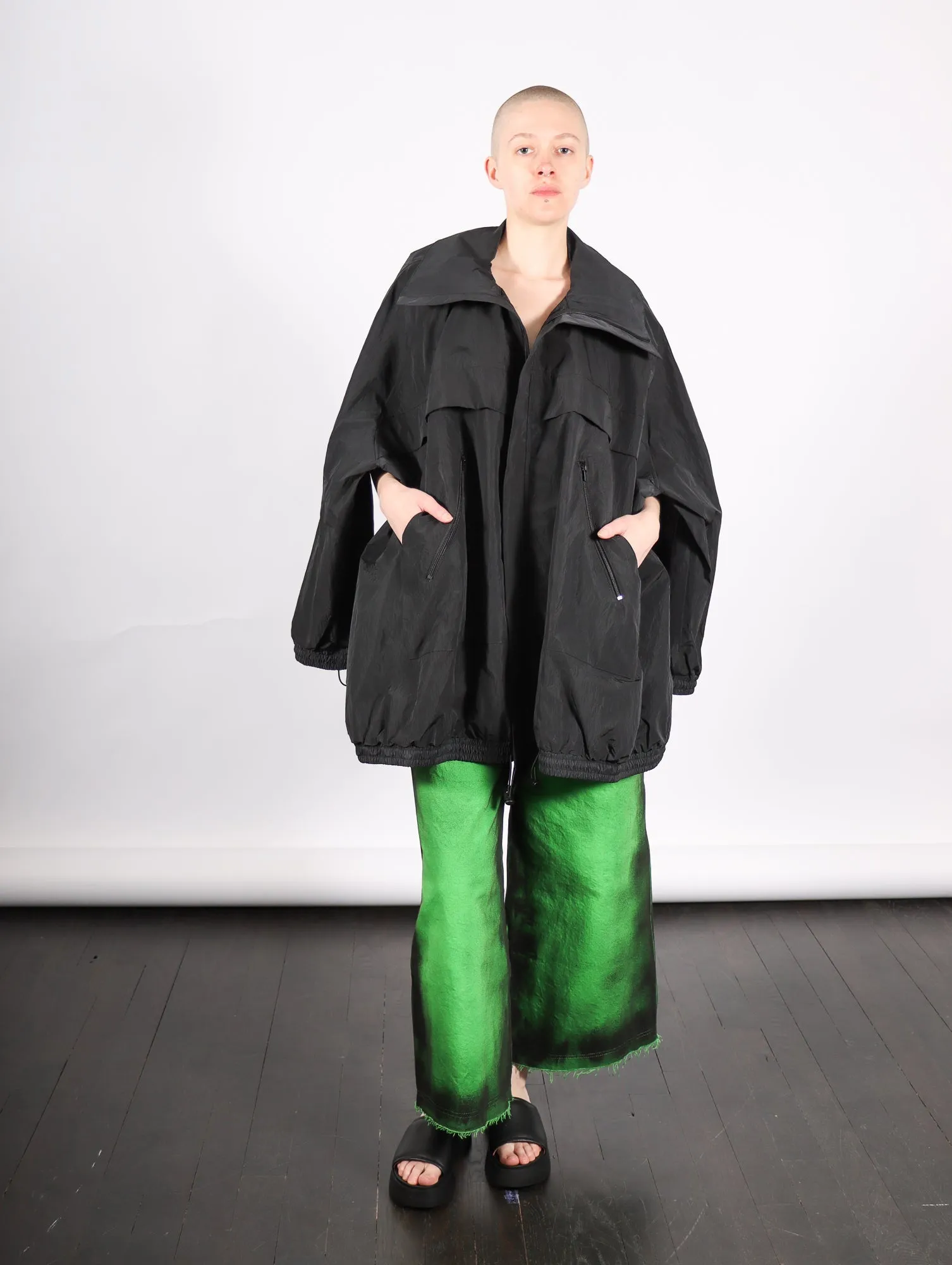 Track Jacket in Black Crinkly Nylon by Melitta Baumeister