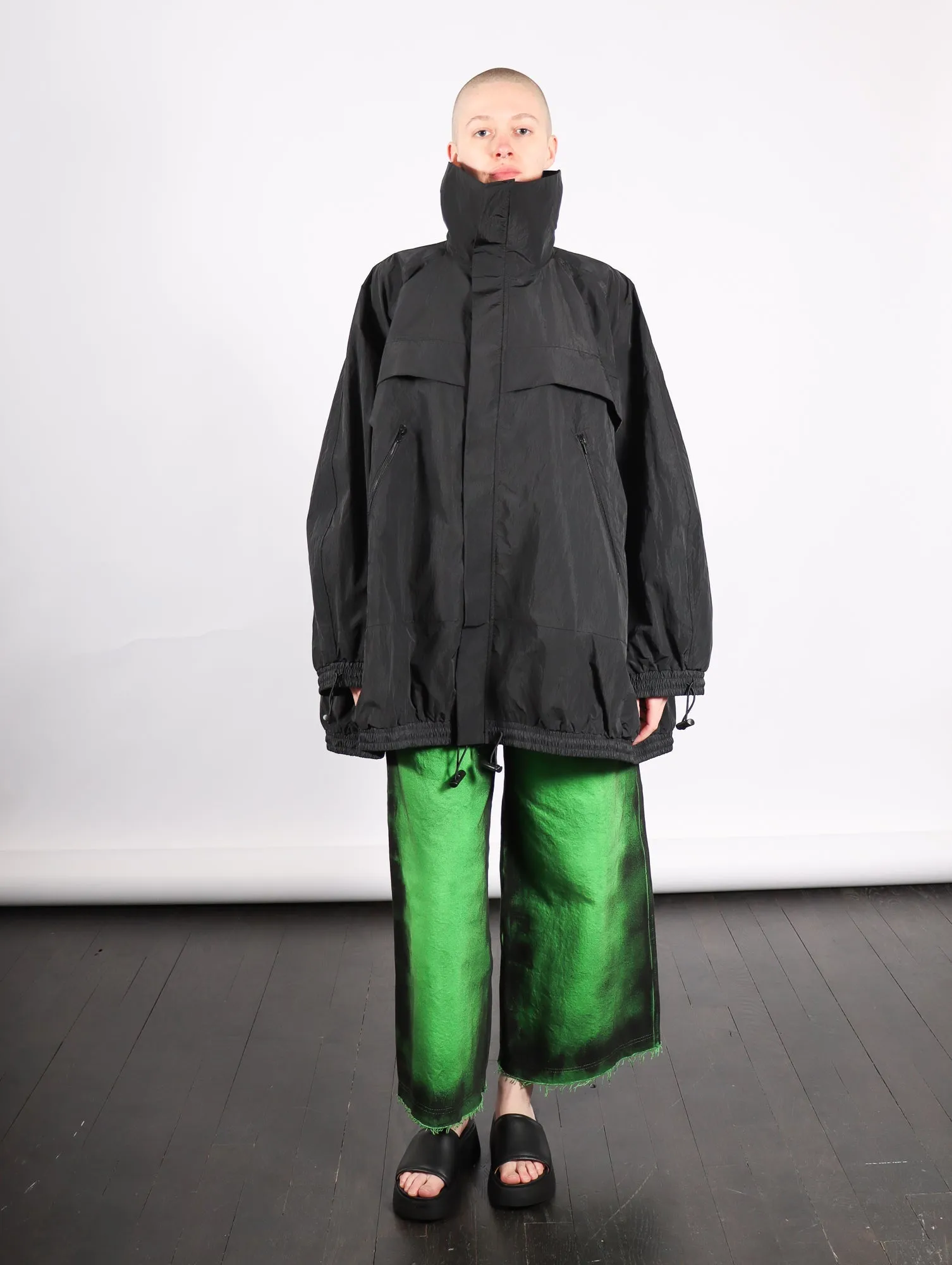 Track Jacket in Black Crinkly Nylon by Melitta Baumeister