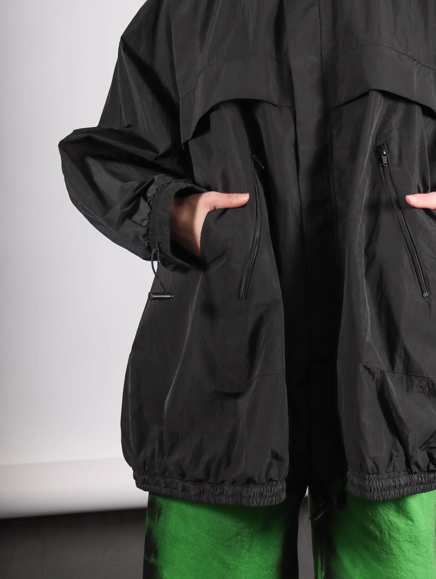 Track Jacket in Black Crinkly Nylon by Melitta Baumeister
