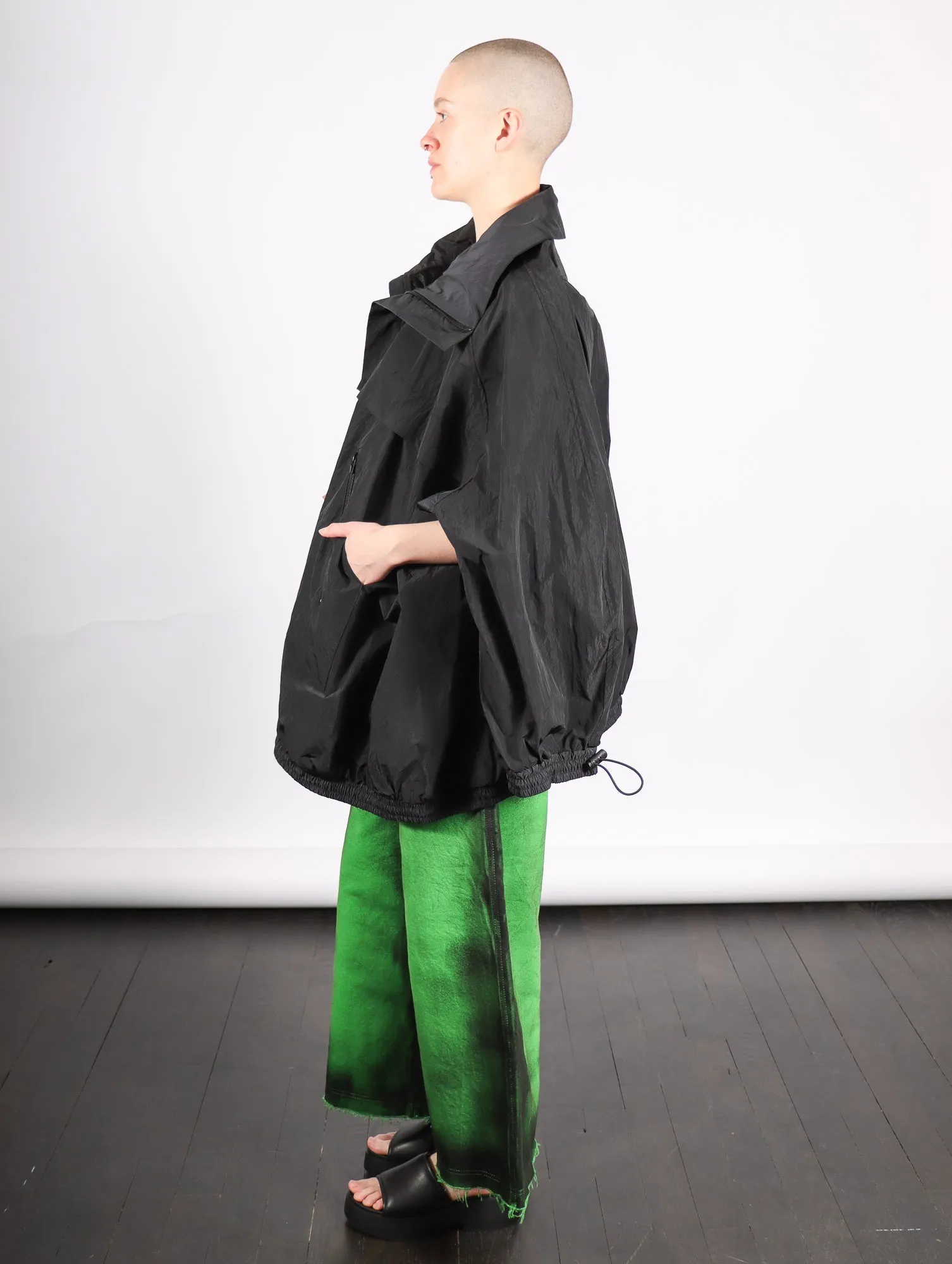 Track Jacket in Black Crinkly Nylon by Melitta Baumeister