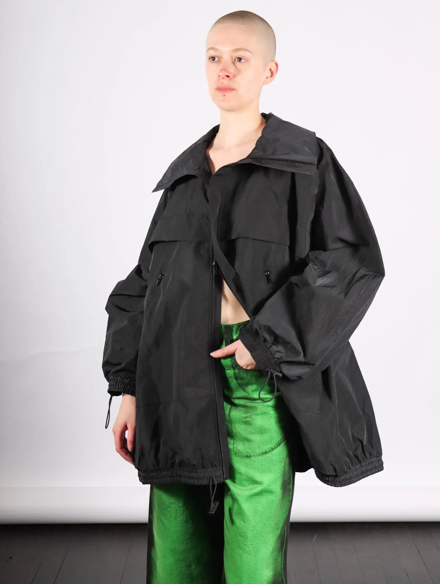 Track Jacket in Black Crinkly Nylon by Melitta Baumeister