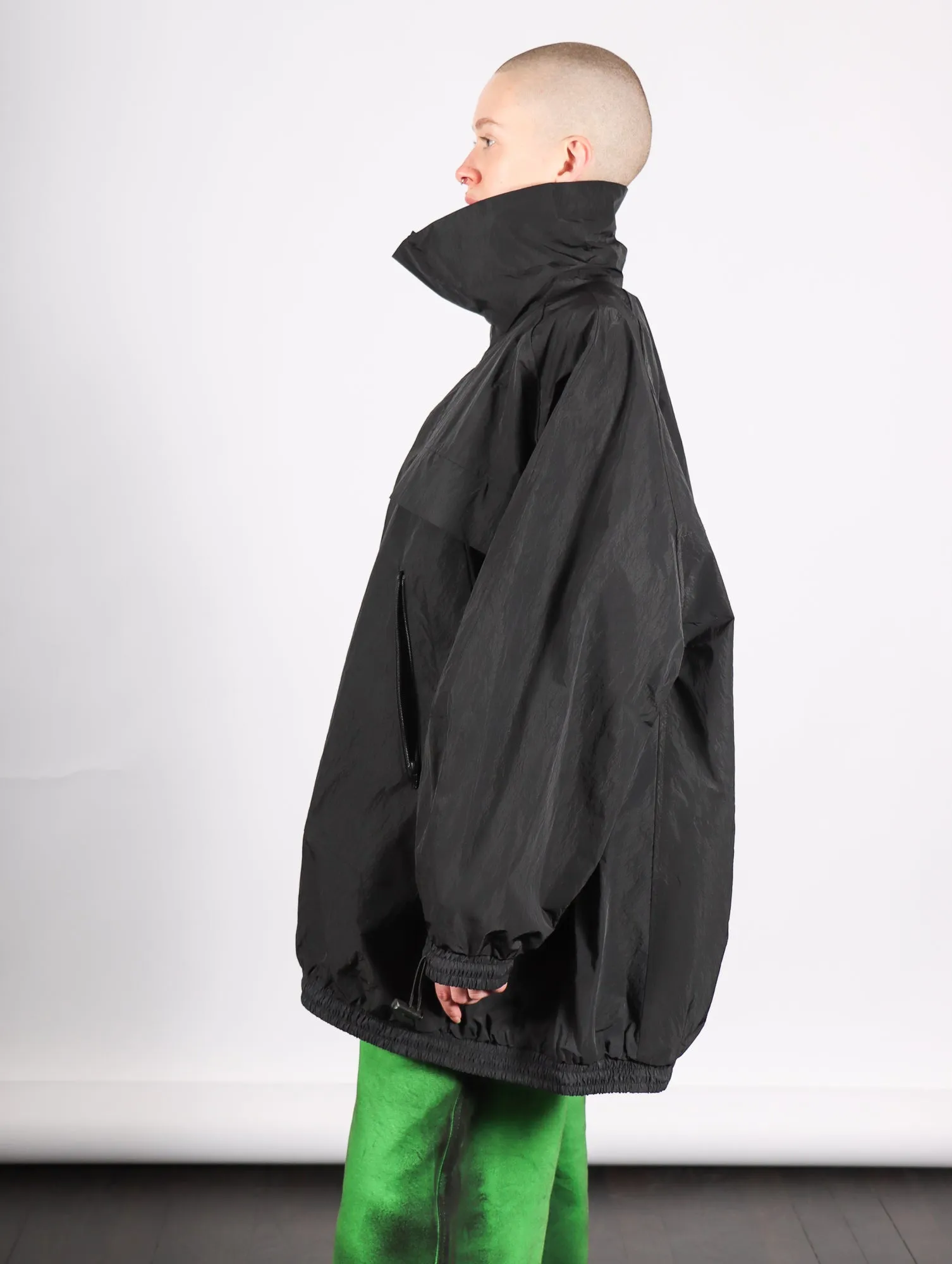 Track Jacket in Black Crinkly Nylon by Melitta Baumeister