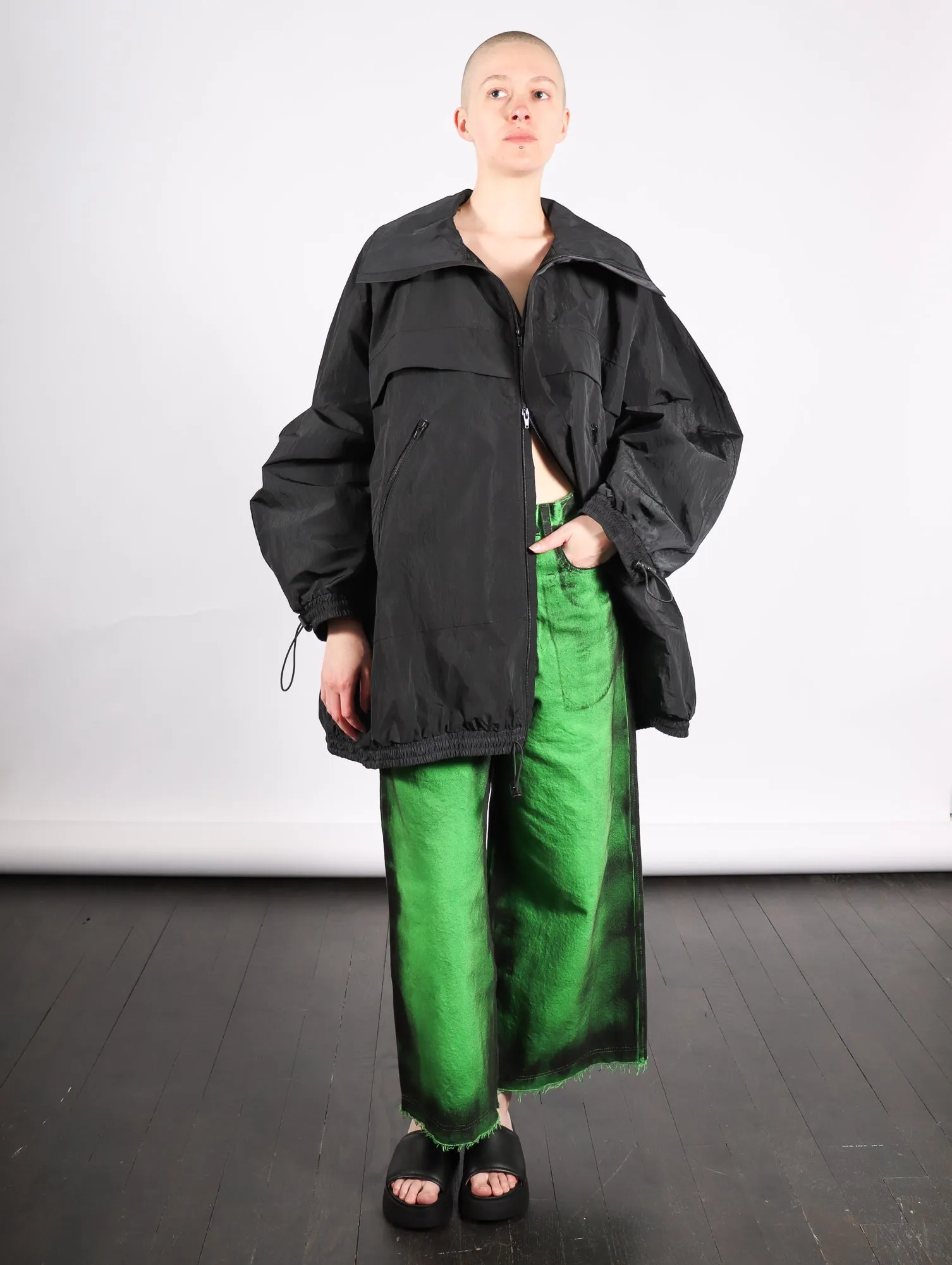Track Jacket in Black Crinkly Nylon by Melitta Baumeister
