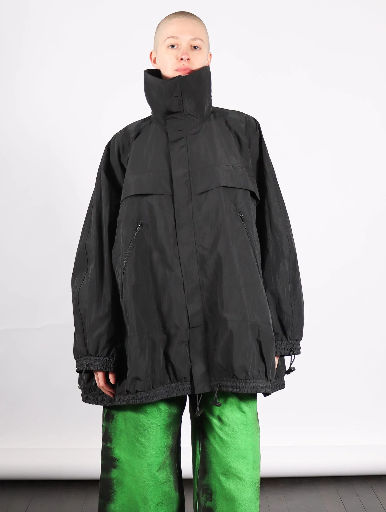 Track Jacket in Black Crinkly Nylon by Melitta Baumeister