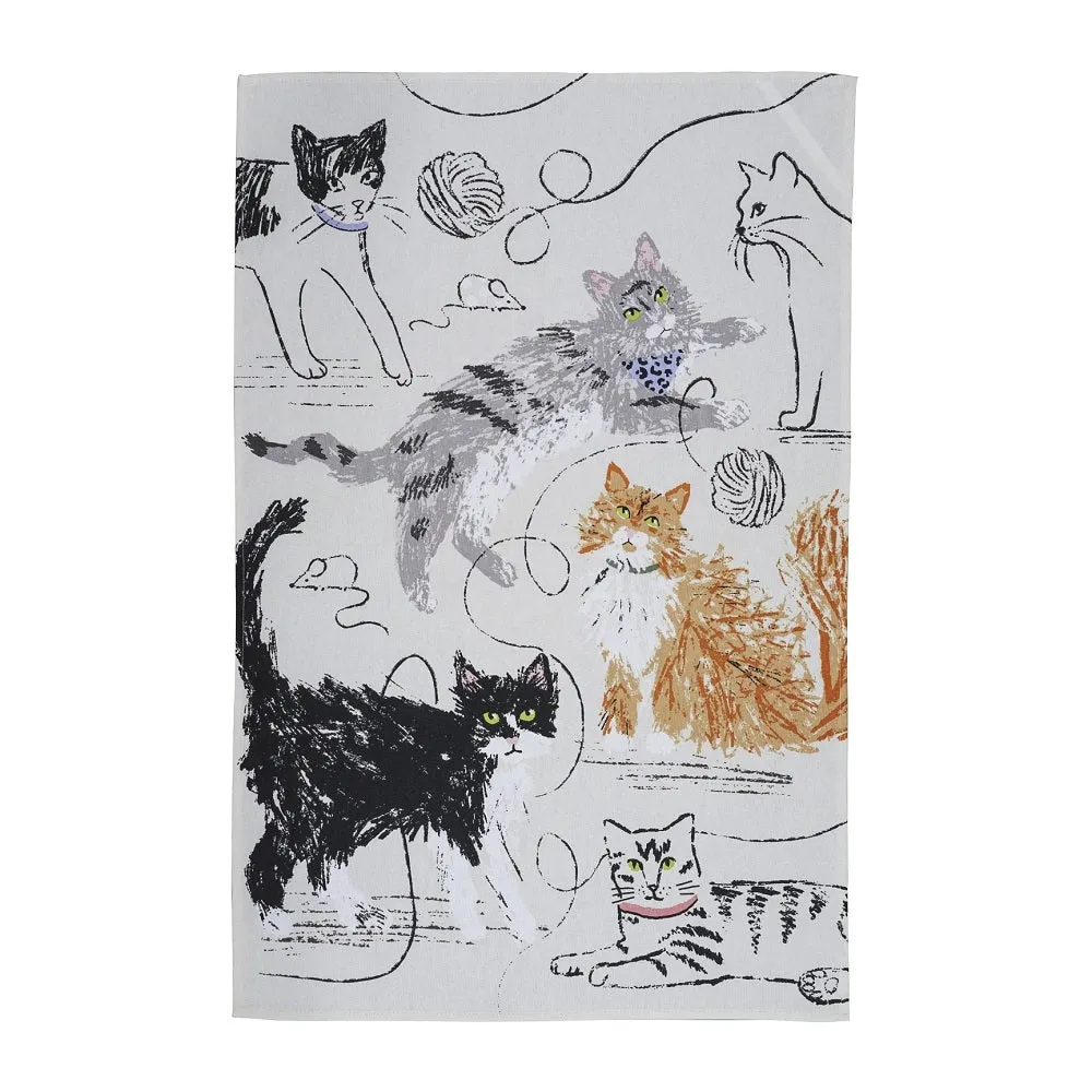 Ulster Weavers Cotton Tea Towel in Grey - Feline Friends