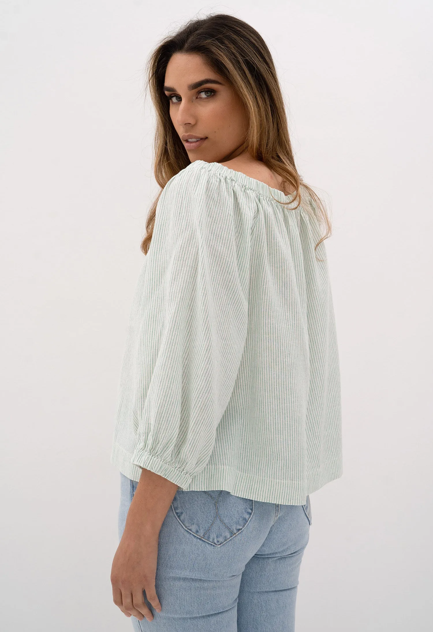 Voyage Blouse in Green Stripe