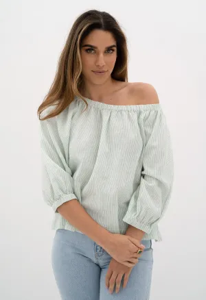 Voyage Blouse in Green Stripe